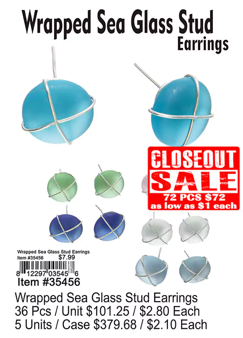 Wrapped Sea Glass Stud Earrings (CL)